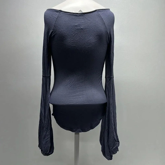 Free People To The Tropics Top Blouse Long Sleeve Tee Shirt Blue New Size Small - Picture 6 of 11